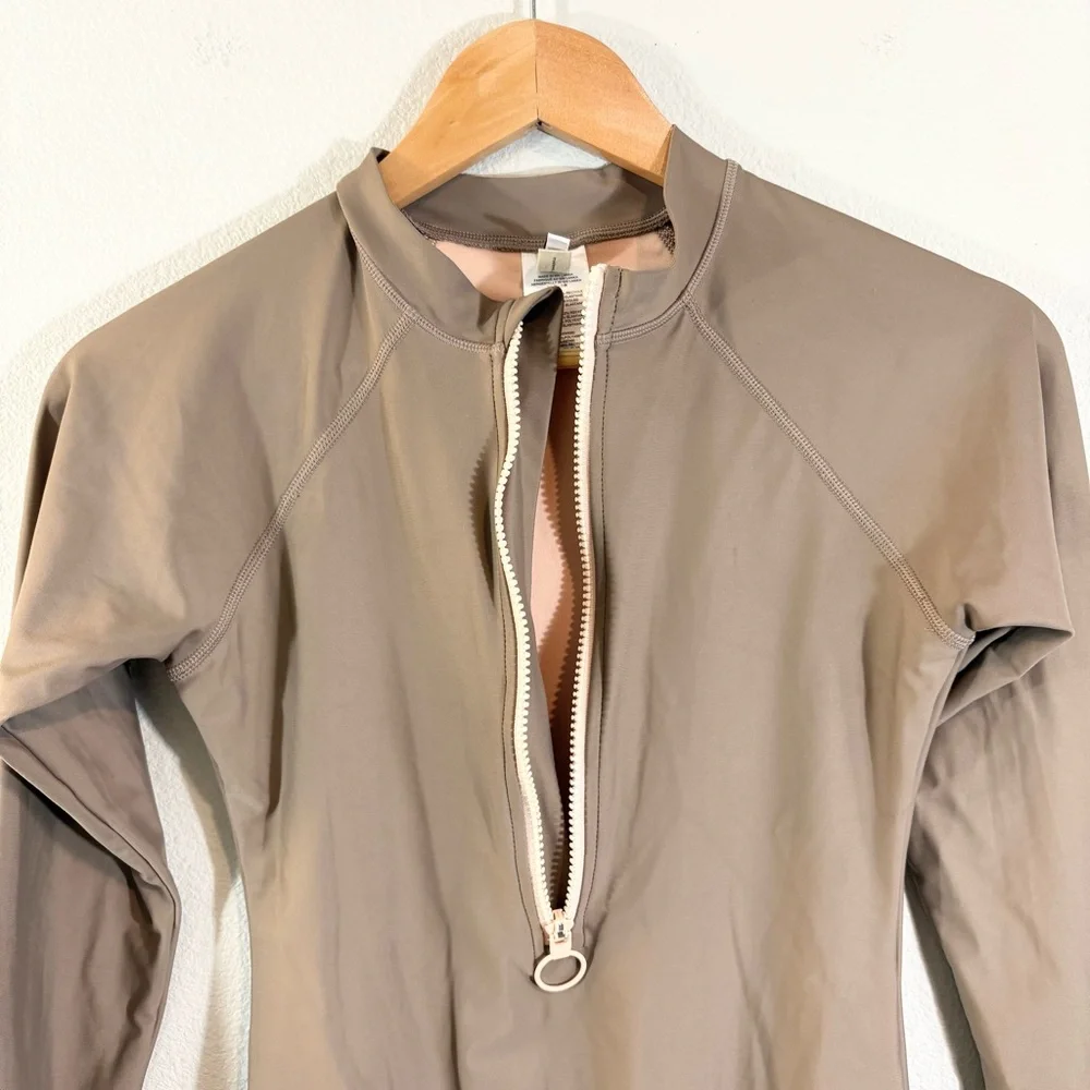 Madewell Second Wave Rash Guard One Piece Swimsuit Size S Tan (Castle Rock) - Picture 4 of 12